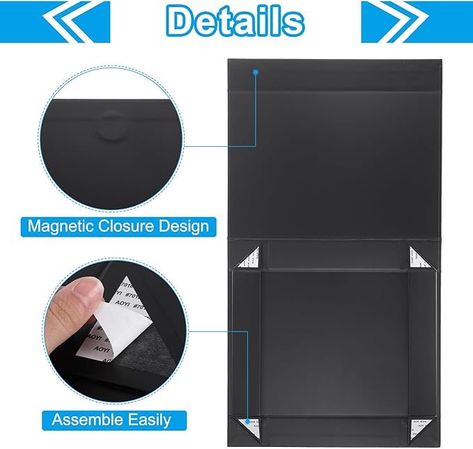 PATIKIL 13x9x2 Inch Gift Box with Lid, Magnetic Closure Collapsible Paper Rectangle Favor Boxes for Wedding Valentine's Day Birthday Gift Packaging, Black