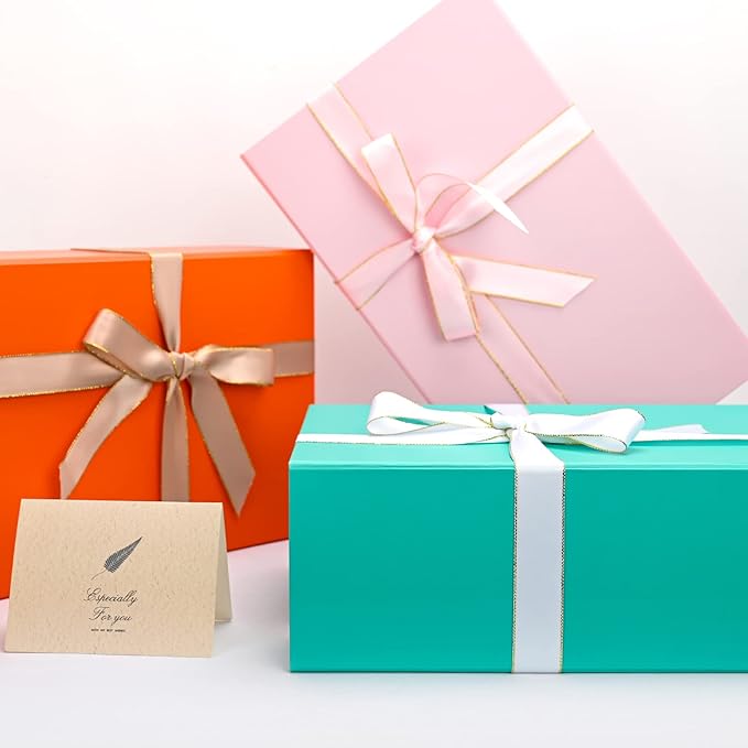 LIFELUM Green Blue Gift Box 13.85 x 8.35 x 4.45 inch, 1 Pack Big Gift Box with Magnetic Lid for Presents, Bridesmaid Proposal Boxes Contains Ribbon, Card,Shredded Paper Filler