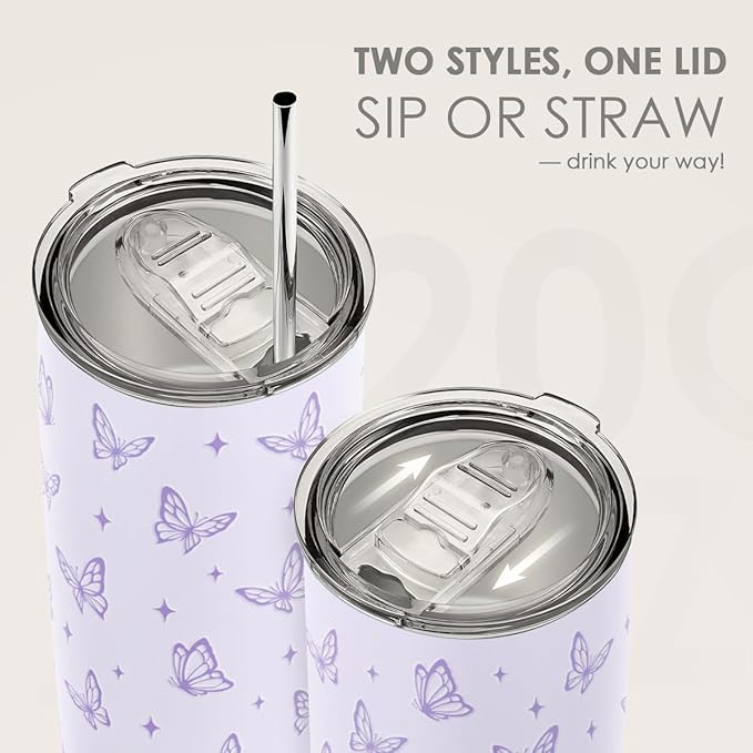 SANDJEST Butterfly Tumbler 20oz, Stainless Steel Travel Cup with Lid, Insulated Coffee Mug, Butterfly Gifts for Women Girls Friends Sisters on Birthday Christmas