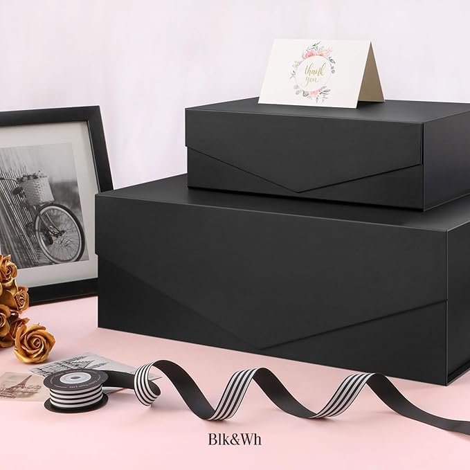 BLK&WH 5 Extra Large Gift Box with Lid 19.2x15.8x7 Inches, Black Gift Box for Clothes and Large Gifts (Matte Black)