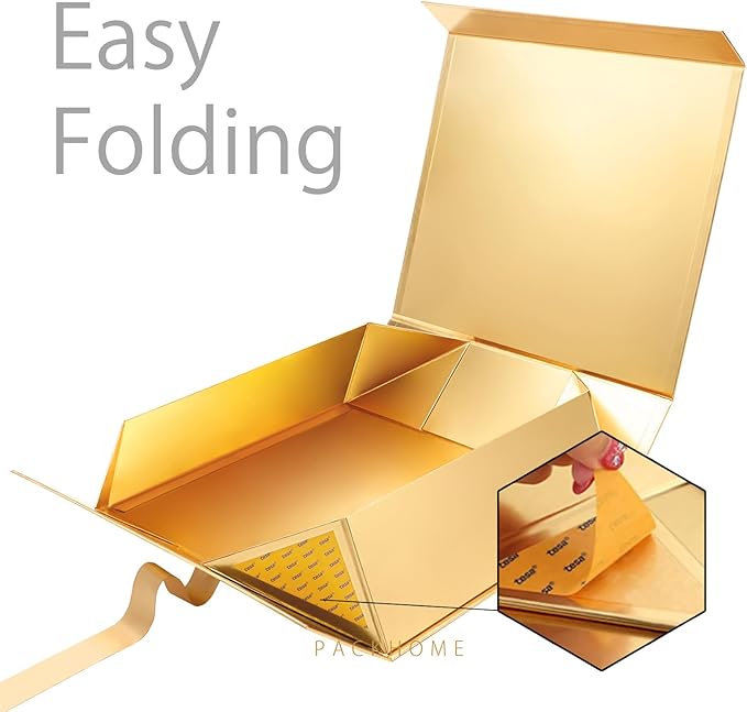 PACKHOME 17x14.5x5.5 Inches, 3 Extra Large Gift Boxes with Lids, Magnetic Closure Boxes with Ribbon for Clothes and Large Gifts (Glossy Gold)