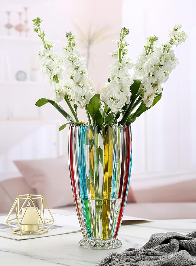 Large Colorful Glass Vase 10.6 in Tall Vase