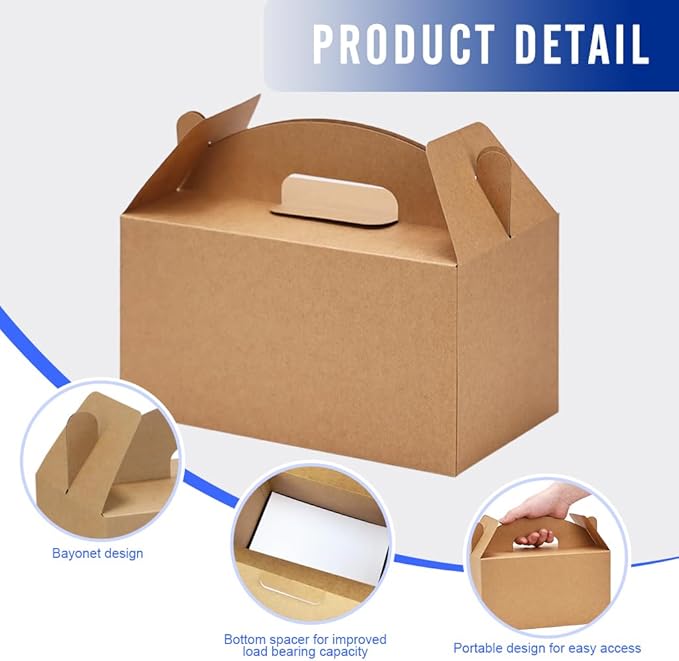 xiepipipaper 24Pack Large Party Favor Boxes,Kraft Treat Boxes, (9.45 * 5 * 5"),Large Goodie Boxes, Gable Gift Boxes with Handles,Candy Boxes for Kids Birthday Baby Shower Wedding Halloween Christmas.