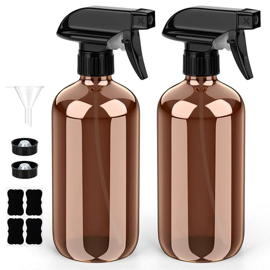Glass Spray Bottle, Amber Glass Spray Bottle Set & Accessories Refillable for Plants Window Cleaners Aromatherapy Facial Hydration Watering Flowers Hair Care (2 Pack/8 oz) (Amber)