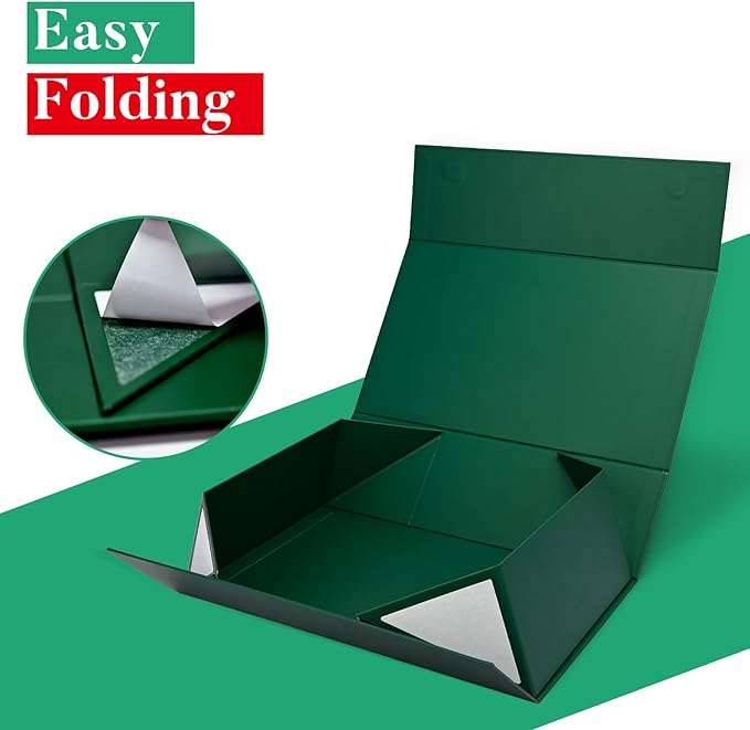 LIFELUM Christmas Gift Box for Presents 1 Pack 13.85 x 8.35 x 4.45 inch Big Decorative Green Gift Box for Clothes with Magnetic Lids Luxury Accessories Card, Ribbon, Filler,Sticker