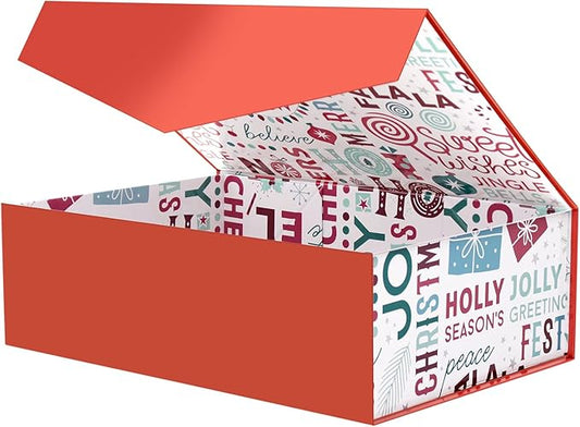 BLK&WH Christmas Gift Box 13.5x9x4.1 Inches, Red Large Collapsible Gift Box with Magnetic Lid (Red)