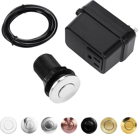 CLEESINK Garbage Disposal Switch, Cordless Air On Off Kit for Food Waste Disposer, Stainless Steel Polished, SHORT 2.5" Sink Top Push Button