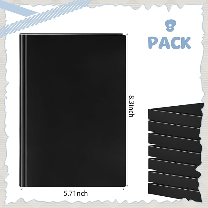 Henoyso 8 Pcs A5 Blank Notebooks Journals Bulk 100 Sheets/200 Pages Unlined Craft Notebooks Kraft Sketchbooks Hardcover for Writing Drawing for Gifts Students School Office, 8.3 x 5.7 in (Black)