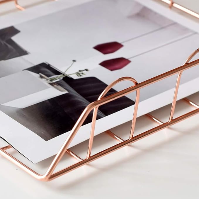 Jolitac Rose Gold 4-Tier Stackable Paper Tray Desk Organizer, Workspace Decorative Stacking Rack Supplies Holder, Metal Letter Trays for File Documents in Home & Office (Rose Gold)