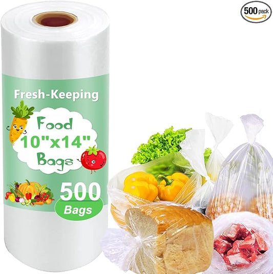 Plastic Produce Bags Roll, 10" x 14" Food Bag, Fresh-Keeping Plastic Bags for Food, Fruit, Vegetable, Bread, Refrigerator Storage, Kitchen, Supermarket, 1 Roll 500 Storage Bag