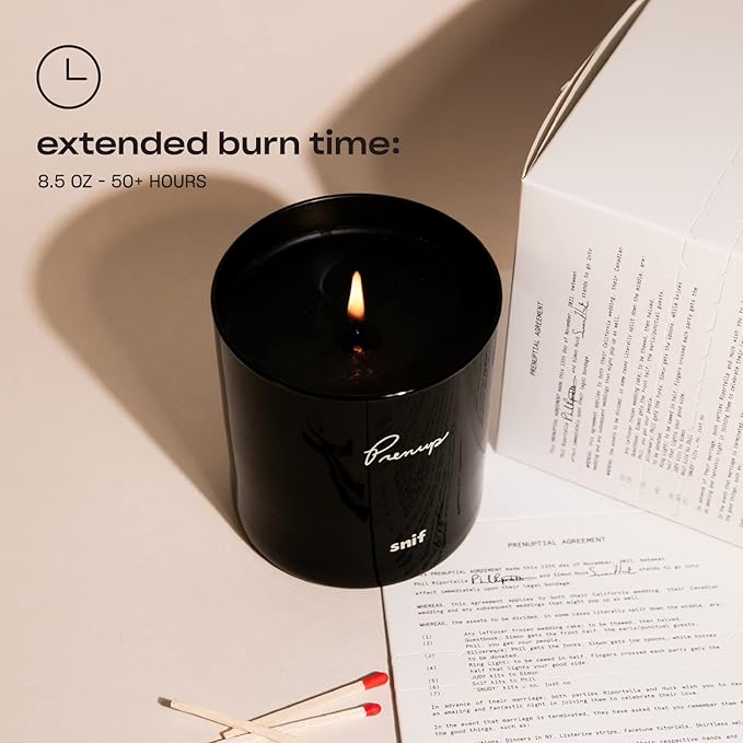 Prenup Luxury Scented Candle by Snif, Musky and Smooth Scent, 50+ Hours, 100% Cotton Fiber Wicks, Soy Wax Blend, Non-Toxic, Vegan, 8.5 oz