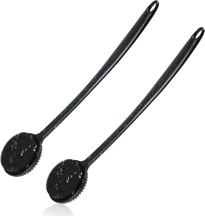 2 Pack Back Scrubber for Shower, 17in Lengthen Long Handle Body Brush, Double Sided Shower Brush for Shower Exfoliating and Massage Can Produce Rich Foam, Long Handle Back Scrubber for Men