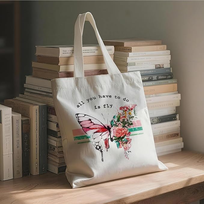 Inspirational Canvas Tote Bag, All You Have To Do Is Fly Shoulder Tote Bags, Inspirational Canvas Totes to Work Traveling, Christmas Gifts for Friends and Family, Holiday Gift Bags for Wrap Storage