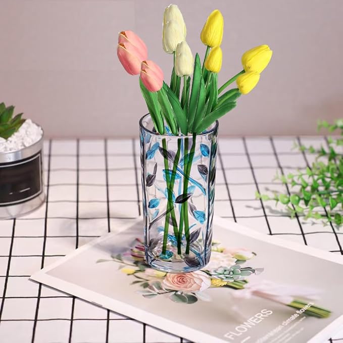 Hand Painted Blue Glass Vase 5.7 in