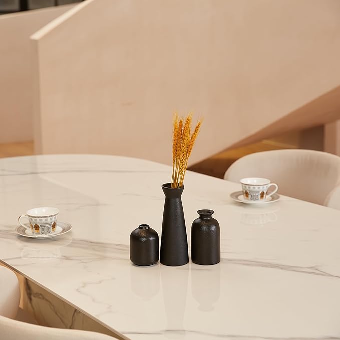 Black Ceramic Vase Set of 3,Small Boho Vase for for Decor,Matte Frosted Texture Finish,Modern Rustic Farmhouse Home Decor,Decorative vase for Pampas Grass&Dried Flowers,Shelf,Table,Mantel,Entryway