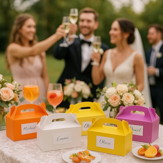 24Pack Large Party Favor Boxes,Yellow Treat Boxes,XiePiPiPaper(9.45*5*5"),Large Goodie Boxes, Gable Gift Boxes with Handles,Candy Boxes for Kids Birthday Baby Shower Wedding Halloween Christmas.