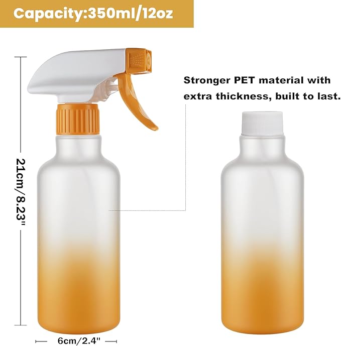 Plastic Spray Bottles 12oz 2 Pack Adjustable Mist/Stream Spraying Heavy Duty Square Water Spray Bottles for Hair, Cleaning Solutions, Plants, Cooking，BBQ，Essential Oils (Yellow)