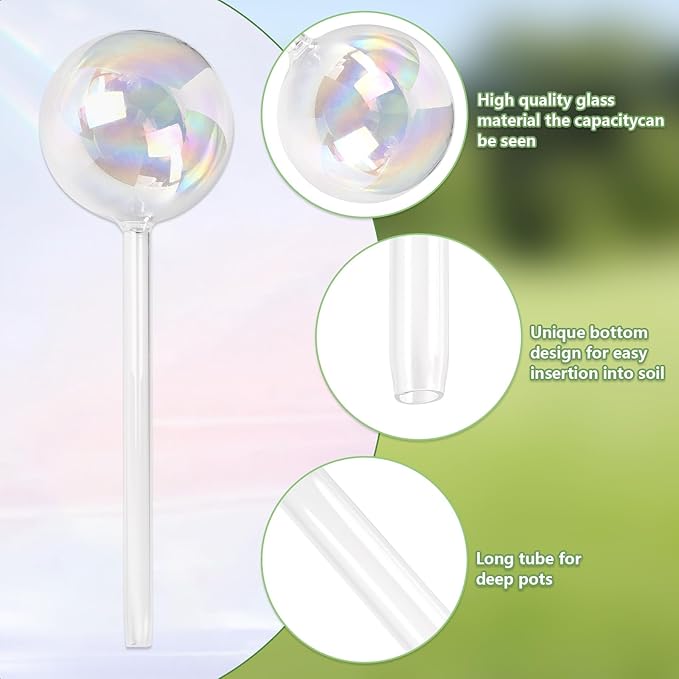 Plant Watering Globes- 4 Pack Iridescent Rainbow Glass Water Bulbs Self Watering Spikes Planter Insert Automatic Plant Watering Bulbs Devices for Indoor and Outdoor Plants