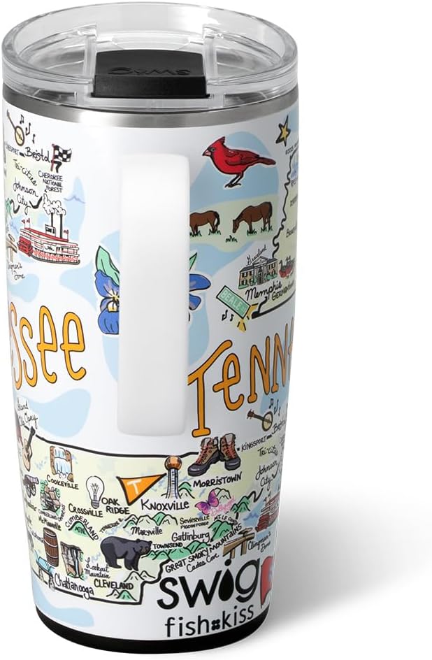 Swig Life 22oz Travel Mug, Insulated Tumbler with Handle and Lid, Travel Coffee Mug, Cup Holder Friendly, Stainless Steel 22 oz Tumbler, Reusable Insulated with Lid (Tennessee)