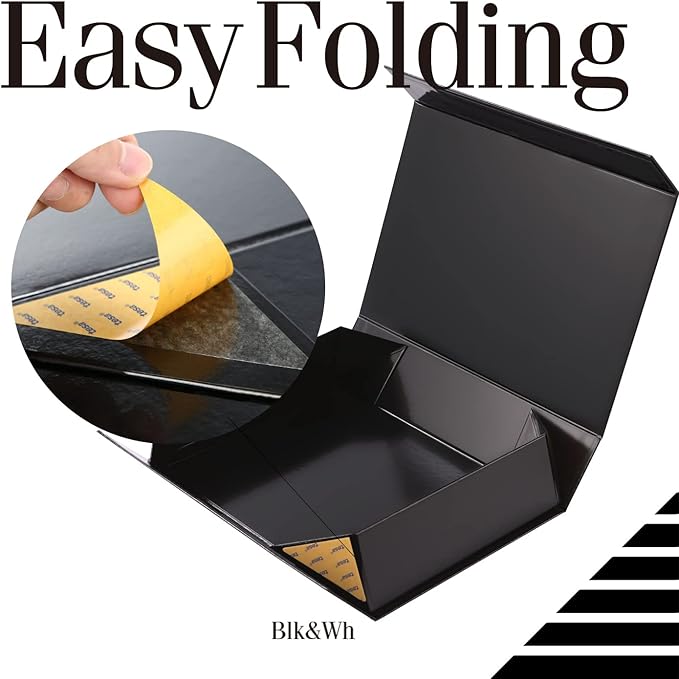 BLK&WH 6 Gift Boxes 11.5x8x2.5 Inches, Black Gift Boxes with Magnetic Closure Lids, Sturdy Shirt Boxes, Rectangle Collapsible Boxes for Gift Packaging (Glossy black)