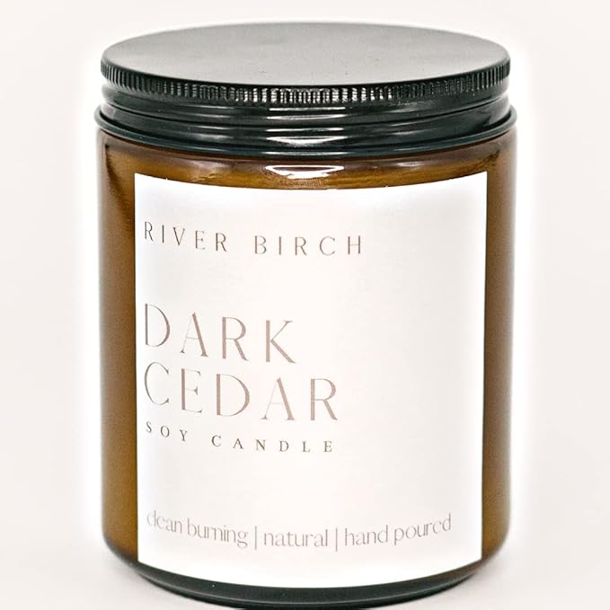 River Birch Candles Cedar Eucalyptus Scented Candle | Premium, All-Natural, Non-Toxic, Soy Amber Jar Candles | 8.5oz 40 Hr Burn Time | Cozy Relaxing Gifts for Home