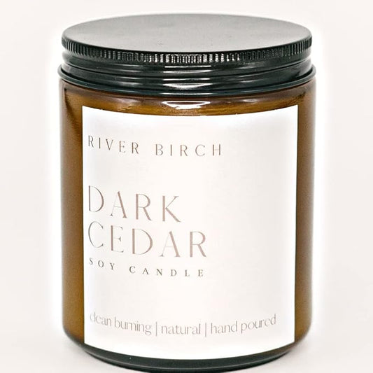 River Birch Candles Cedar Eucalyptus Scented Candle | Premium, All-Natural, Non-Toxic, Soy Amber Jar Candles | 8.5oz 40 Hr Burn Time | Cozy Relaxing Gifts for Home