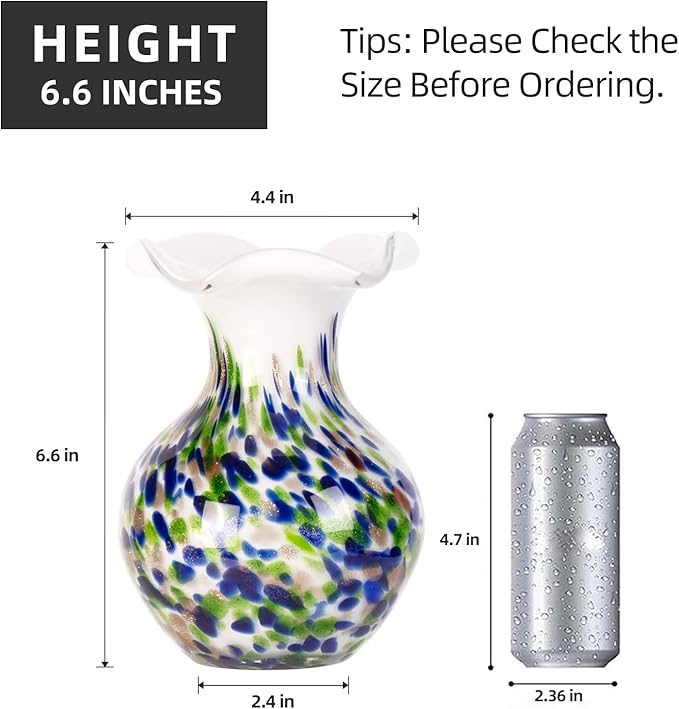 KAMMAK Colored Glass Vase, Beautiful Hand Blown Decorative Vase, Modern Art Vase for Flower Mantle Dining Table Centerpiece, Entryway Living Room Wedding Decoration, FH005