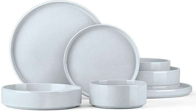 Onader Dinner Plates and Bowls Sets, 8 Pieces Stoneware Dinnerware Service for 2, Gray Ceramic Kitchen Dish Set, Speckled Dishware Dining Ware - Slate Gray