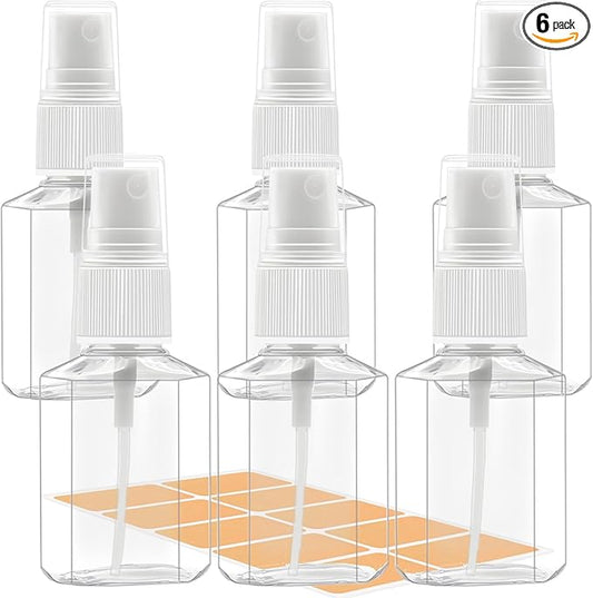 6 Pack 1 oz Mini Spray Bottles Fine Mist Travel Size Spray Bottle for Liquids Refillable Empty Plastic Bottles with Labels