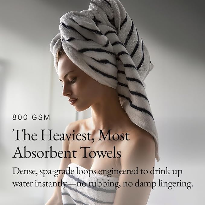 Italic Ultraplush 100% Australian Cotton Towels - Set of 2 Luxury Bath Towels, Quick Dry & Absorbent, Heavy Duty Large Bath Towels, 800GSM Resort Grade Striped (White & Blue)