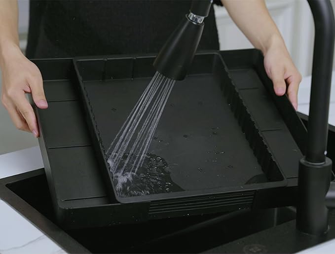 Fu Store Silverware Drawer Organizer DIY Customize Expandable Utensil Tray for Kitchen Upgraded Flatware Cutlery Holders Adjustable Plastic Tableware Storage for Spatula Spoons Forks Knives (Black)