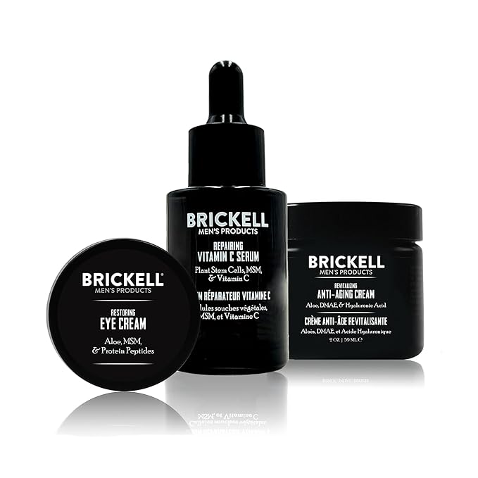 Brickell Men's Advanced Anti-Aging Skin Care Routine, Night Face Cream, Vitamin C Facial Serum and Eye Cream, Natural and Organic, Scented, Skin Care Gift Set