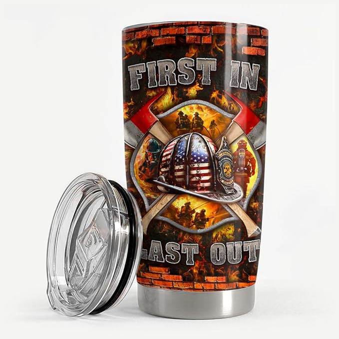 Firefighter Tumbler 20oz Stainless Steel Insulated Travel Mug Cup for Men Firefighters Gifts for Birthday Christmas Fathers Day
