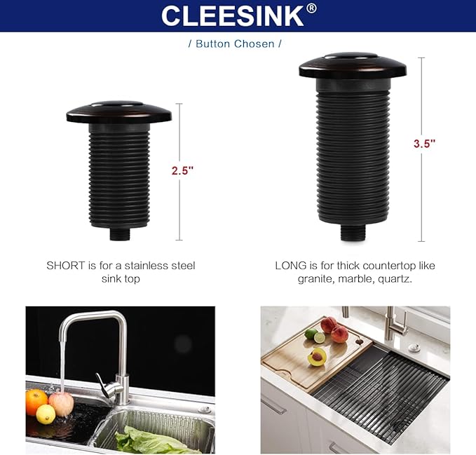 Garbage Disposal Switch, Cordless Air On Off Kit for Food Waste Disposer, Sink Top Push Button by CLEESINK (LONG/3.5", Oil Rubbed Bronze)