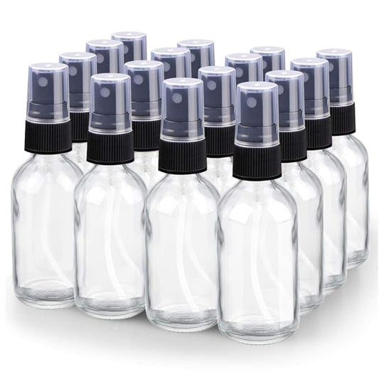 Wedama Spray Bottle, 2 oz Fine Mist Glass Spray Bottle, Little Refillable Liquid Containers for Watering Flowers Cleaning (16 Pack, Clear)