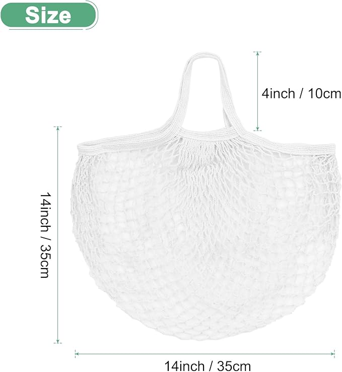 1-Pack Cotton Mesh Bag, Reusable Washable Mesh Net String Grocery Bags, Reusable Produce Bags with Handle, Net Tote Bag for Fruits/Vegetables Shopping [White, Short Handle]