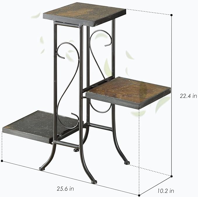 Zhongma 3 Tier Plant Stand with Slate Top without Installation Required. 25.6" W x 10.2" D x 22.4" H