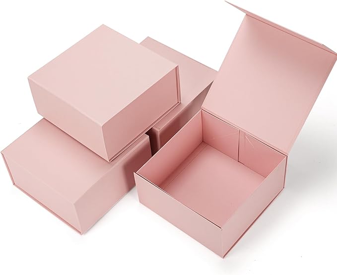 Schliersee 8x8x4 Pink Gift Boxes with Magnetic Lids Set of 4, Gift Wrap Gift Box Empty Wrapping Gifts for Chrismas Wedding Valentine's Day Birthay Gifts for Wife Women Girls Sister Friends Presents