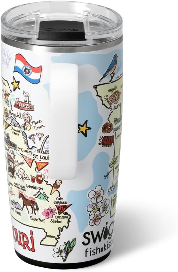 Swig Life 22oz Travel Mug, Insulated Tumbler with Handle and Lid, Travel Coffee Mug, Cup Holder Friendly, Stainless Steel 22 oz Tumbler, Reusable Insulated with Lid (Missouri)