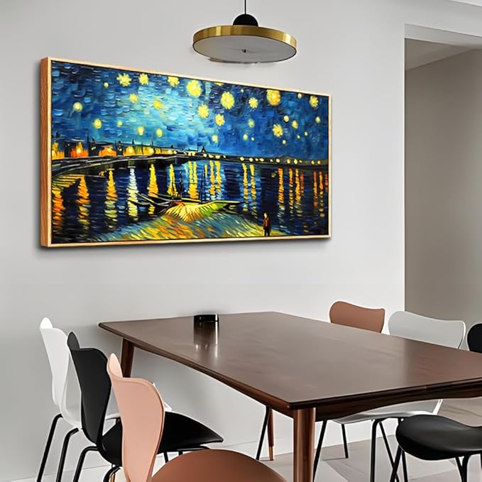 hyidecorart Large Size Canvas Wall Decor For Office Wood Framed Wall Art For Living Room Modern Bedroom Decorations Night Scene Wall Paintings Abstract Blue Vintage Pictures Artwork Home Decor