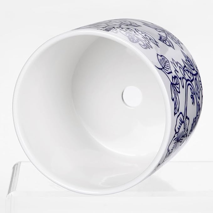 Set of 2 Blue and White Ceramic Plant Pots with Drainage Hole and Saucers, Retro Blue Porcelain Flowers Round Planters for Succulent Cactus Indoor Outdoor Garden Home Desktop Decor, 4.5+5.5 Inch