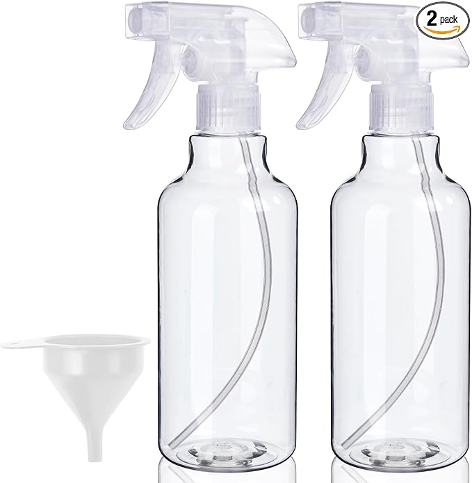 Plastic Spray Bottles, 2-Pack, 16.9 Oz, Mist & Stream, Heavy Duty Spraying, Empty Water Spray Bottle for Cleaning Solutions, Essential Oils, Hair, Plants, BBQ, Cat Dog Behavior Correction (Clear)