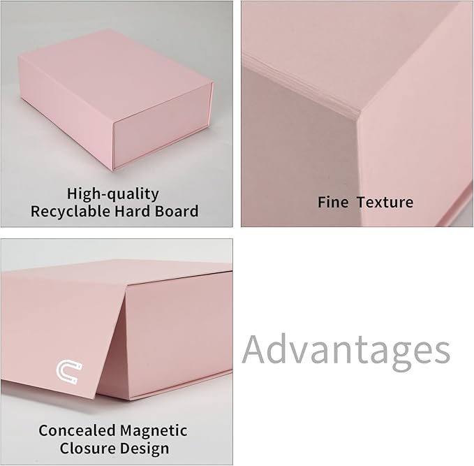 Ditwis 4 Pack 10.5x7.5x3.1 Inches Gift Boxes with Magnetic Closure Lids, Pink Magnetic Box for Wedding, Groomsmen Bridesmaid Proposal, Birthdays, Mother's Day