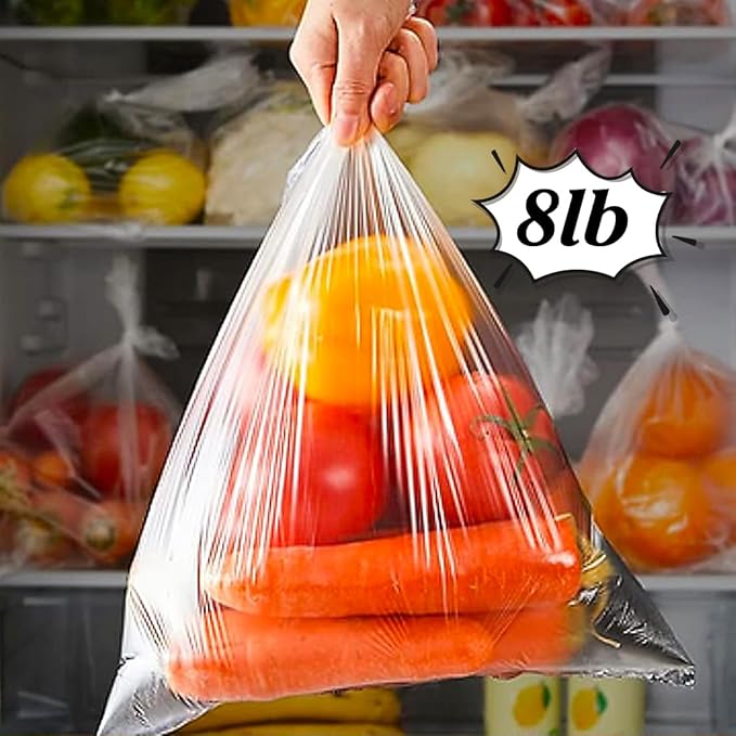 12" x 20" Food Bags, Fresh-Keeping Plastic Produce Bags Roll, Clear Plastic Bag for Food, Bread, Refrigerator Storage, Kitchen, Supermarket, 1400 (4 rolls x350)