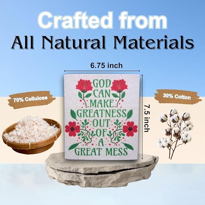 Swedish Dishcloths for Kitchen - Ecofriendly Reusable Paper Towels, Biodegradable Dish Cloths - Cellulose Sponge Dish Cloths for Washing Dishes - 8 Pack (Christian Messages)