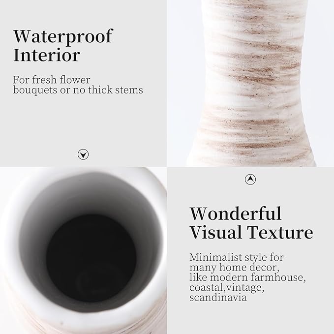 ALMA 13" Tall White Ceramic Vase for Table Centerpiece,Small Flower Vase for Roses,Thin Bowl Vase for Home Decor Living Room, Boho Bathroom,Beachy Room,Coatsal Bedroom,Modern Office Decor