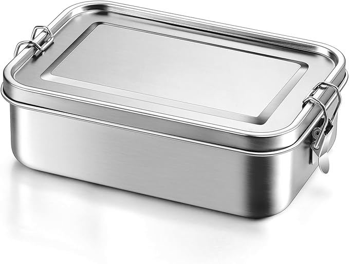 Leonyo 47oz 18/10 Stainless Steel Lunch Box, 1400ml Metal Bento Box for Adults with 2 Dividers, Leak-Proof Bento Snack Containers for Women Man, Dishwasher Safe, Oven Safe Except for Lid