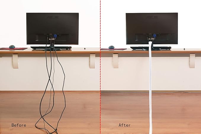 Alex Tech 25ft - 3/8 inch Cord Protector Wire Loom Tubing Cable Sleeve Split Sleeving for USB Cable Power Cord Audio Video Cable - Protect Cat from Chewing Cords - White