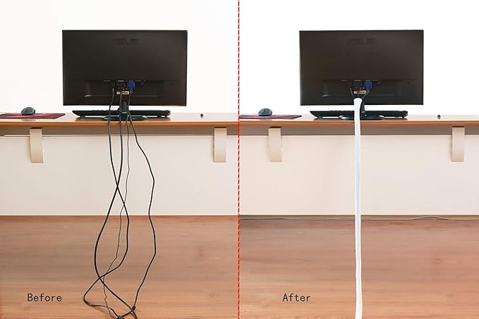 Alex Tech 10ft - 1 inch Cord Protector Wire Loom Tubing Cable Sleeve Split Sleeving for USB Cable Power Cord Audio Video Cable - Protect Cat from Chewing Cords - White