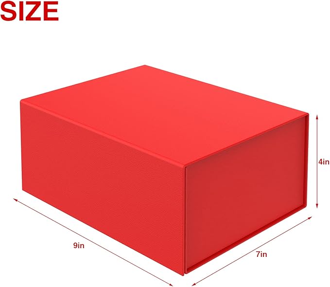 MOYEUPAC Red Gift Box,9" X 7" X 4" with Lids for Presents Magnetic Closure Gift Packaging for Christmas,Thanksgiving Halloween, Birthday Red with Ribbon